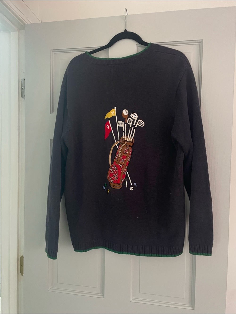 Talbots Navy Embroidered Golf-Themed Cardigan with Green Trim - Picture 5 of 7